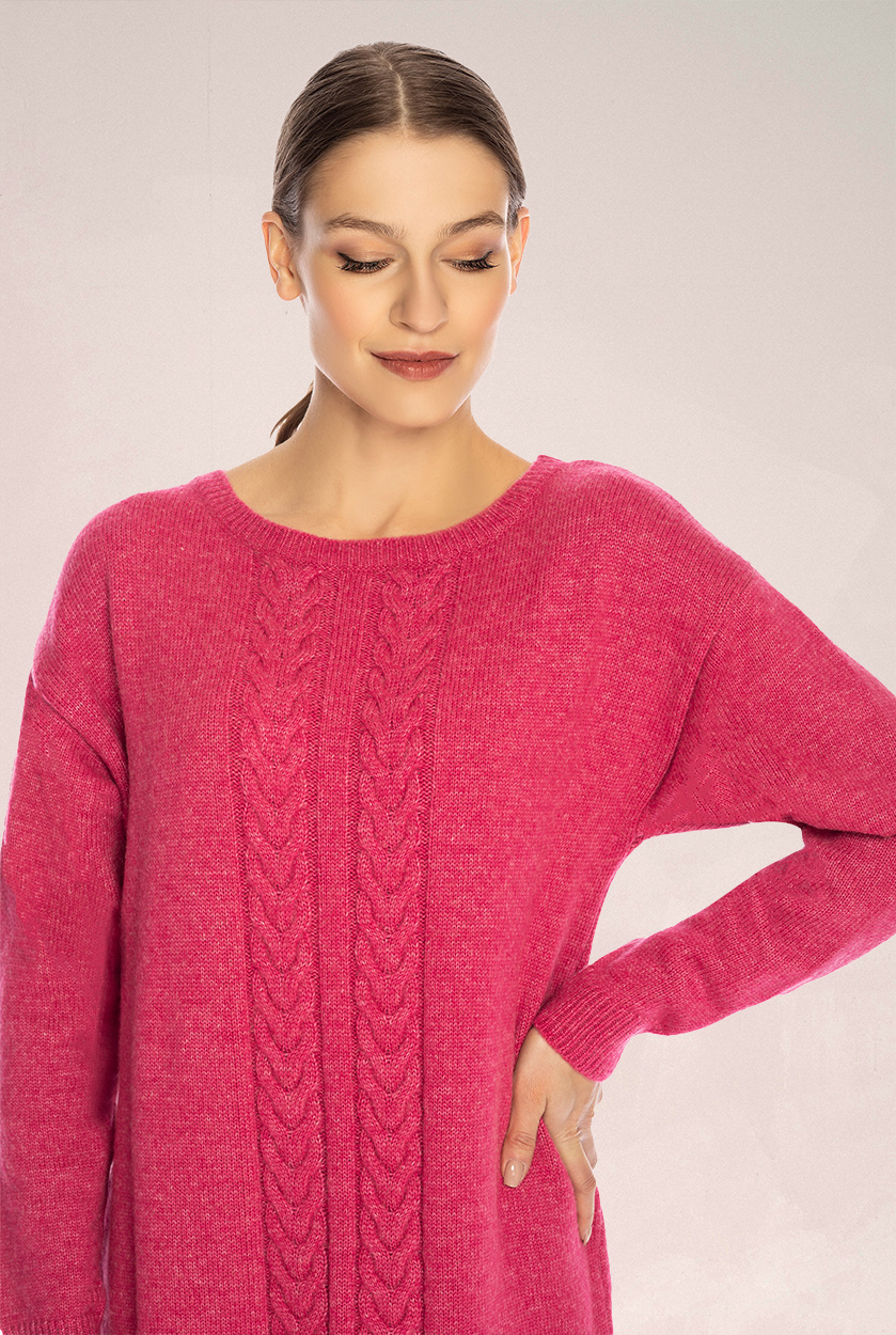 Long-Strickpullover mit Zopfmuster