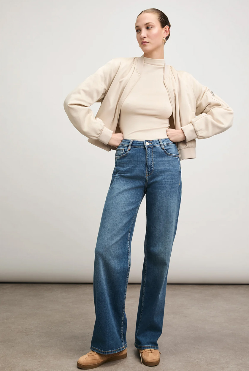 High Waist WIDE LEG Jeans JUDY in 37" Inch Länge STONE