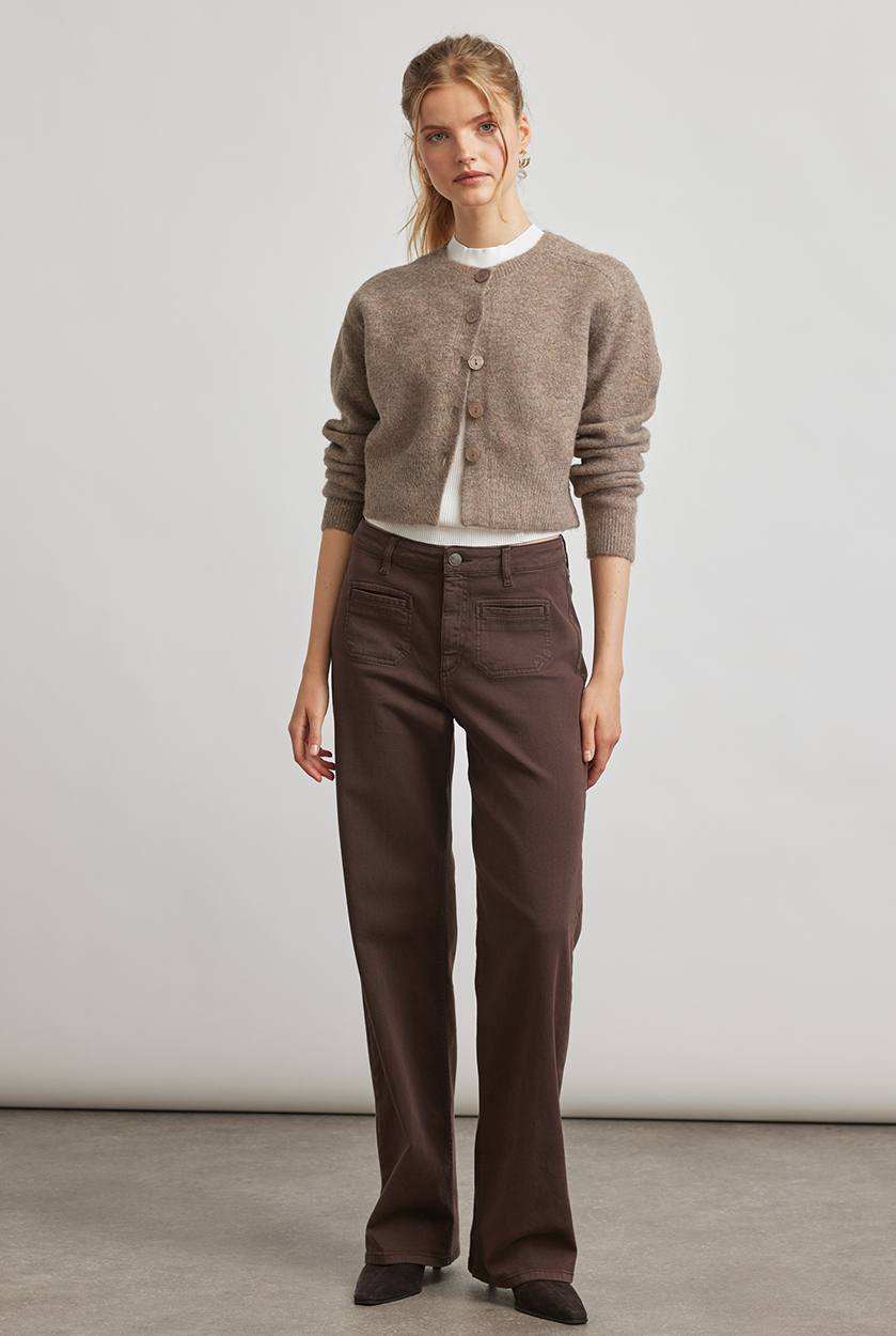 High Waist WIDE LEG Jeans JUDY Pockets in Länge 38" Inch Chocolate