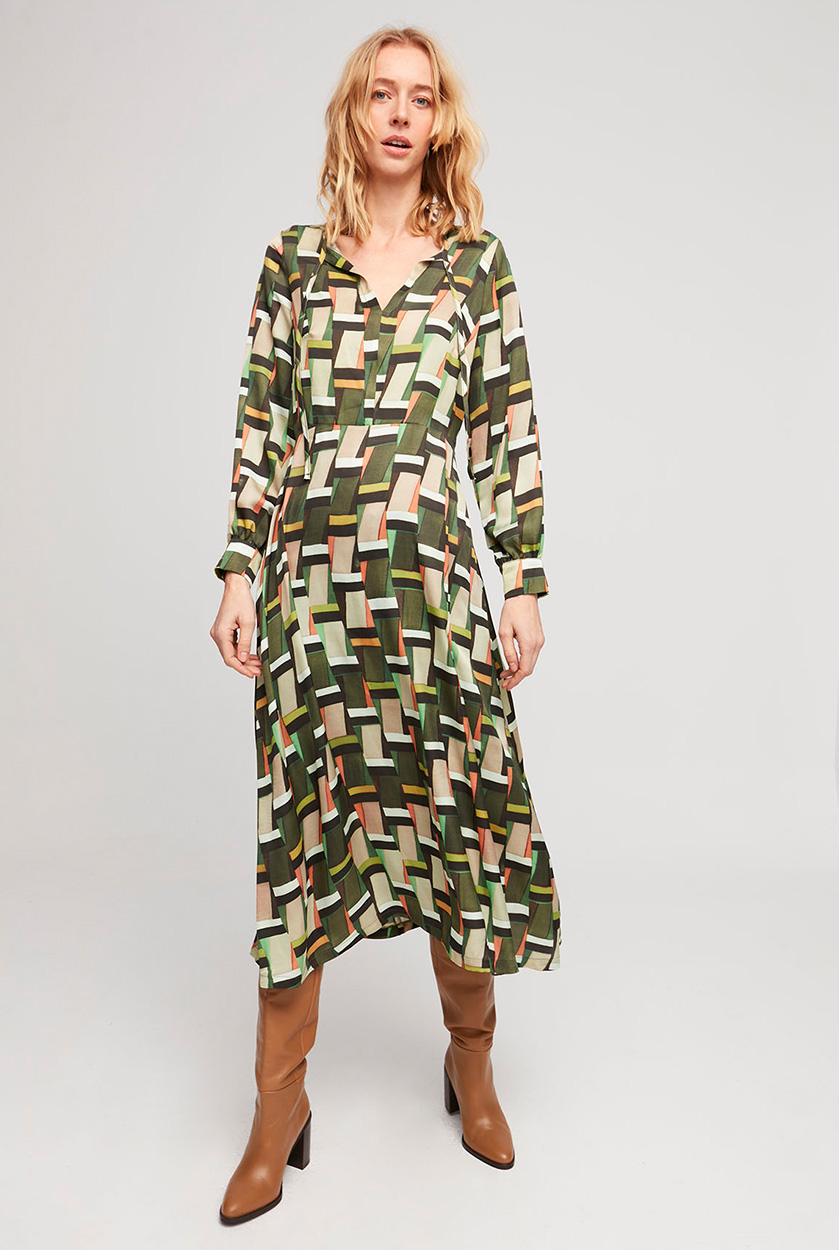 Feines, buntes Langarm Midikleid CHANEL